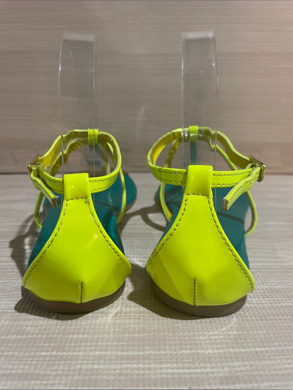 Qupid Neon Yellow and Teal Strappy Flat Sandals - Picture 5 of 8
